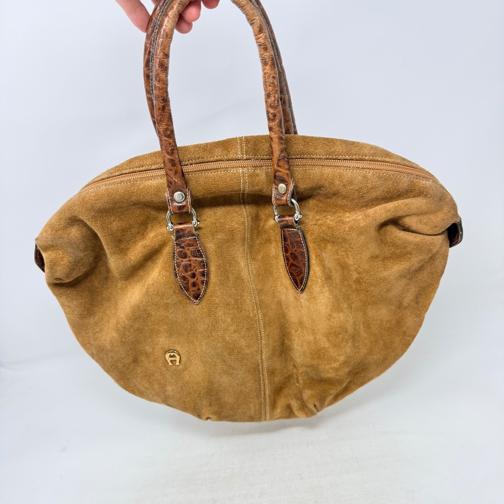 Etienne Aigner Satchel Bag Tan Suede Small Vintage Boho Handbag